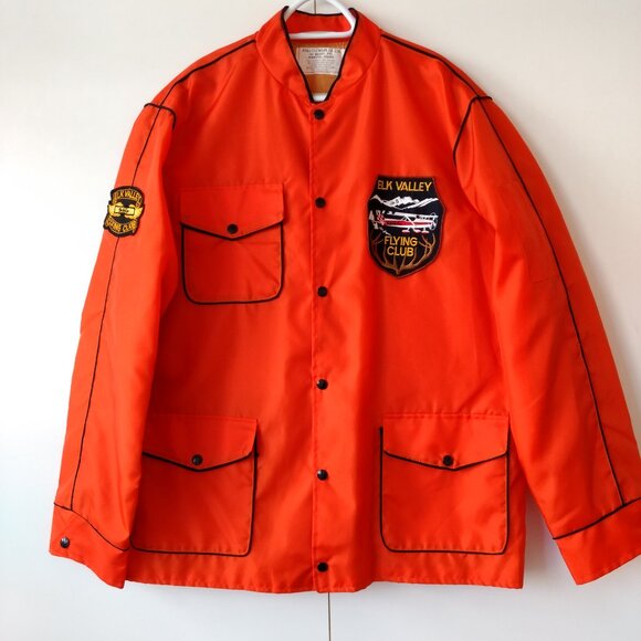 Vintage Elk Valley Flying Club Nylon Snap Jacket 52" Chest Orange - Picture 5 of 9